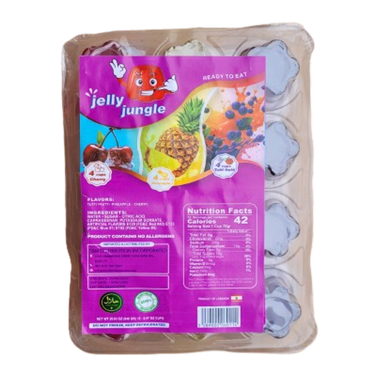 Halal-Jelly Jungle,Fruit Flavored Jelly Cups - Cherry, Pineapple