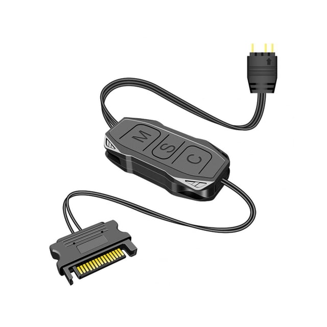 COOLMOON ARGB Controller Lengthen Cable Manual Button Replacement 5V 3Pin to SATA Case Fan RGB Controller for Computer - Black