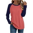 thumbnail image 3 of BiZtdJrK Womens Tunic Tops Color Block Raglan Long Sleeve Crew Neck T Shirts Lightweight Loose Fit Casual Fall Tee Shirt Red XXXL, 3 of 7