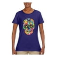 thumbnail image 2 of Wild Bobby Dean Russo Colorful Sugar Skull Streetwear Women Graphic Tee, Purple, Medium, 2 of 5