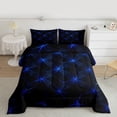 thumbnail image 2 of Manfei Abstract Plaid Grid 3 Pieces Queen Comforter Set for Boys Men Teens,Geometric Checkered Ultra Soft Bedding Sets,Black Blue Bedding Comforter Set,Breathable Home Decor,Reversible, 2 of 8