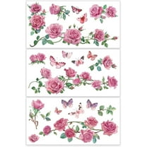 3pcs/Set Rose Rub on Transfers for Furniture and Crafts 12x6 inch Rose with Butterfly Decor Transfer Stickers Flower Rub on Decals for Living Room Furniture Scrapbooking Home Decorations Colorful