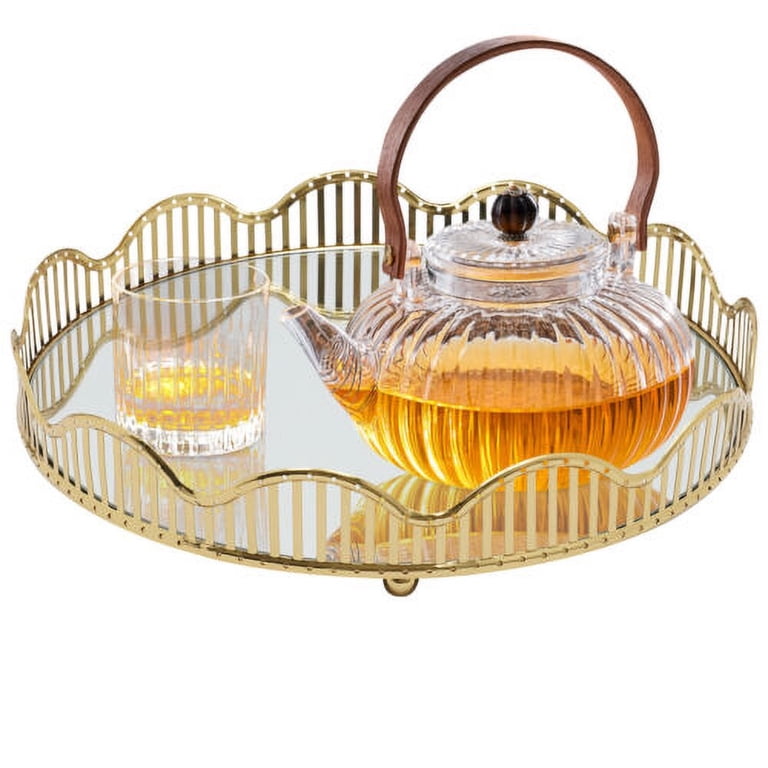 slim fit dress slacks Vintage Gold Dresser Vanity Mirrored Tray. Rich Gilded Metal Tea Rose –  Anything Discovered main image 0