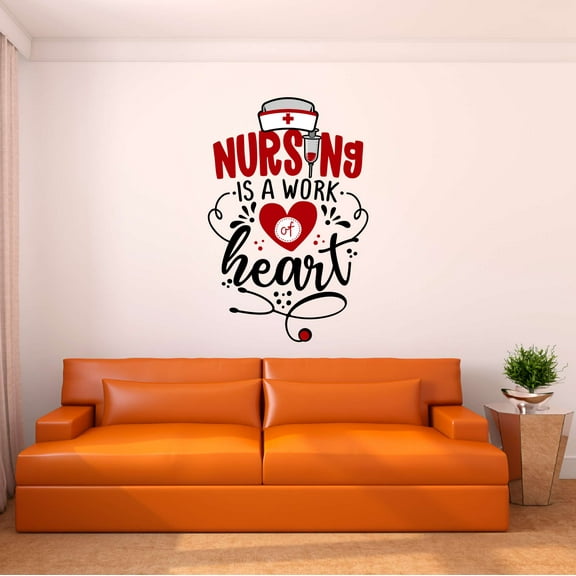 Girls Nursing is a work of Heart Cute Quotes & Sayings Wall Decal Decoration Medical Nurse Wall Decal Motivational Quote Lasts Years and Easily Removable - Size: 14 In(W) x 20 In(H)