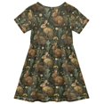 thumbnail image 2 of FORMRS Girls Short Sleeve Dress Summer Casual Round Neck A-line Beach Sundress, Sizes 2T-8T, Brown Floral Rabbits Pattern, 2 of 8