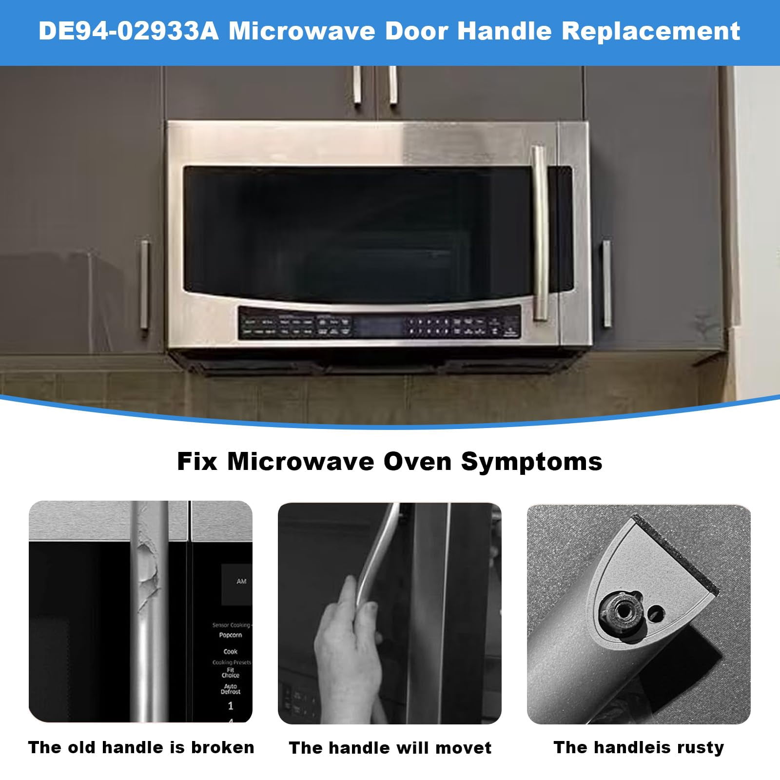 Upgraded  DE94-02933A Microwave Door Handle Compatible with Samsung Microwaves Handle Replacement for DE64-02522A 2448710 AP5622966 PSP4239327 PS4239327