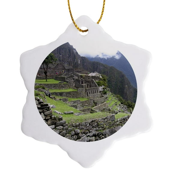 3drose, Machu Picchu in Peru Travel Photography, 3 inch Snowflake Porcelain Ornament
