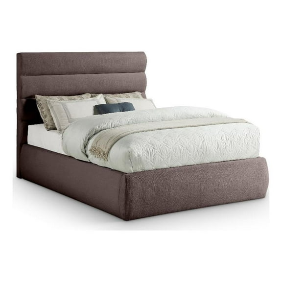 Meridian Furniture Adam Brown Linen Textured Fabric Full Bed