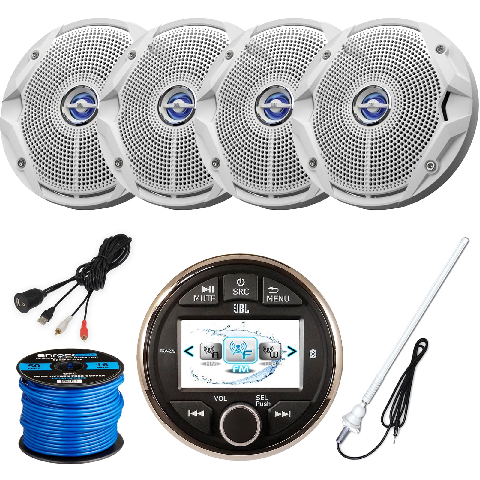 JBL PRV275 Marine GaugeStyle Digital Media Bluetooth Receiver, 4 x