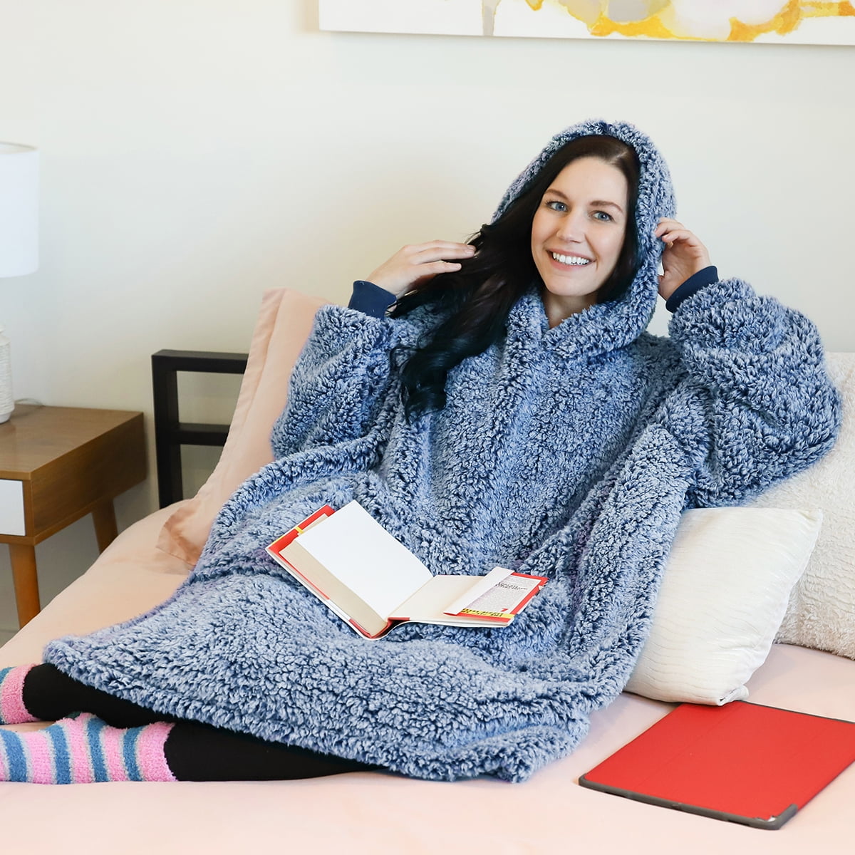 Catalonia Oversized Blanket Hoodie Sweatshirt, Wearable Sherpa Lounging Pullover for Adults Women Men