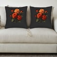 thumbnail image 3 of Set of 2 18x18in Throw Pillow Covers with Vibrant Floral Rose Design in Orange and Red on Dark Background Perfect for Couch Bed or Car, 3 of 8