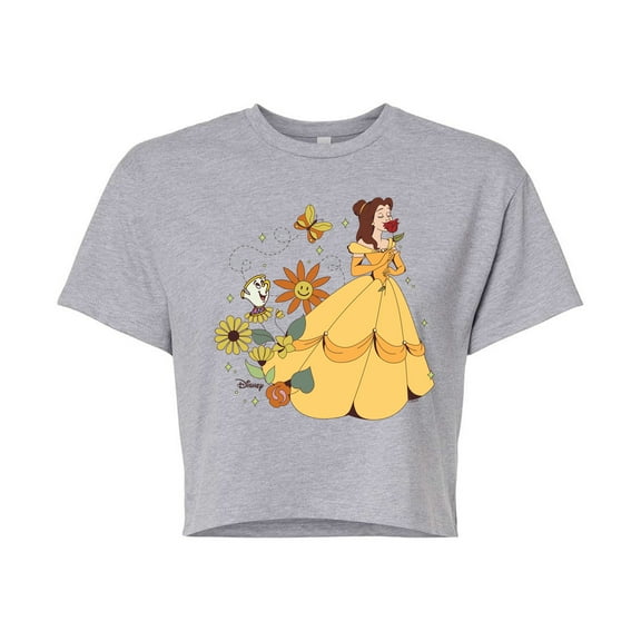 Disney Princess - Belle And Chip Flower Power - Junior's Cropped T-Shirt