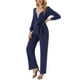 thumbnail image 2 of INSPIRAR CHIC Mono de Manga Larga con Cuello en V para Mujeres con Cinturón, Pantalones Anchos y Elásticos con Bolsillos, L Azul Marino, 2 of 5