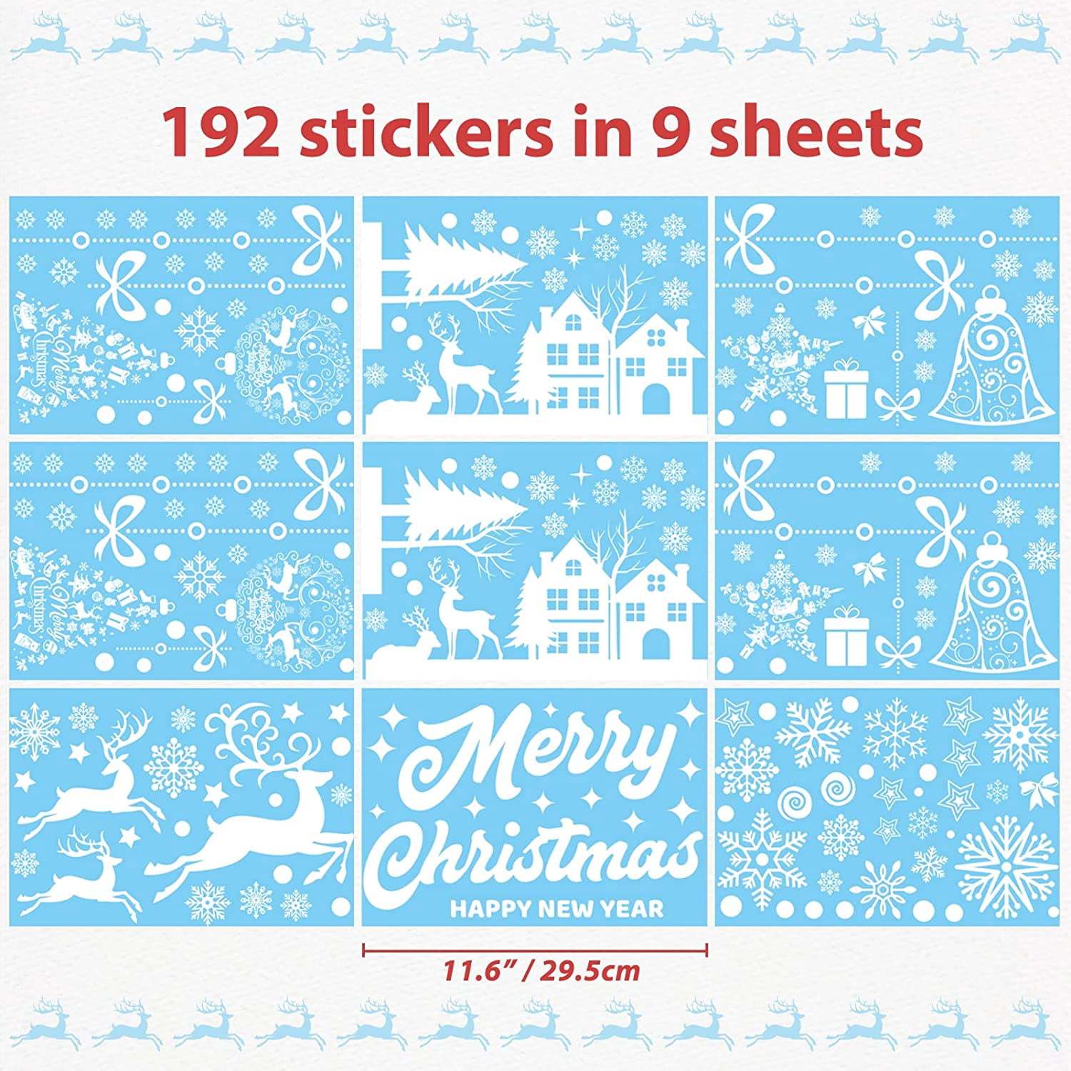 Stickers De Noël électrostatiques Réutilisables Pour Fenêtre - Lot De 10 Feuilles PVC Avec Père Noël, Flocons, Sapins - 20x30 Cm - 9