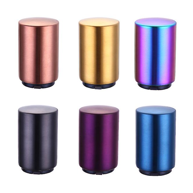 Abridor de botellas con prensa de titanio chapado en colores, automático, con imán, para regalo de cerveza, color dorado y negro, 6 unidades