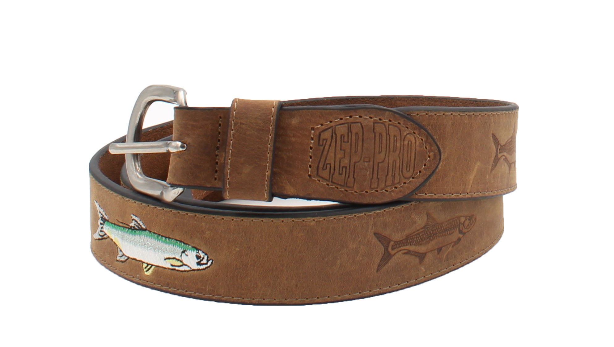 ZEP PRO Mens Silver Buckle Embossed Leather and Embroidered Tarpon Belt ...