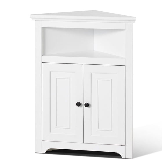 32" Corner Cabinet, 3 Tier Small Storage with Doors & Adjustable Shelves