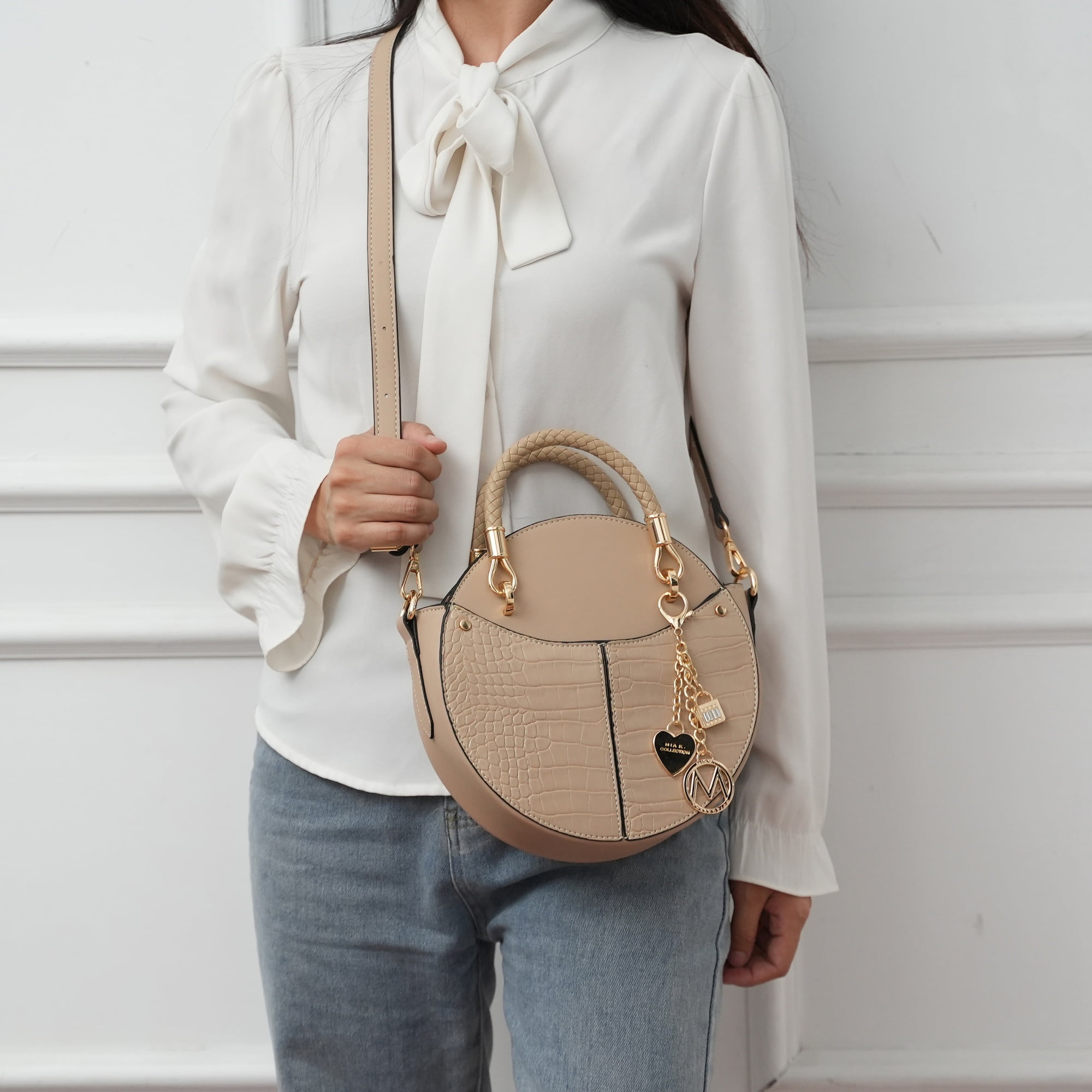 MKF Collection Nobella Croco Women’s Crossbody Vegan Leather Functional and Trendy Handbag by Mia K. - Taupe