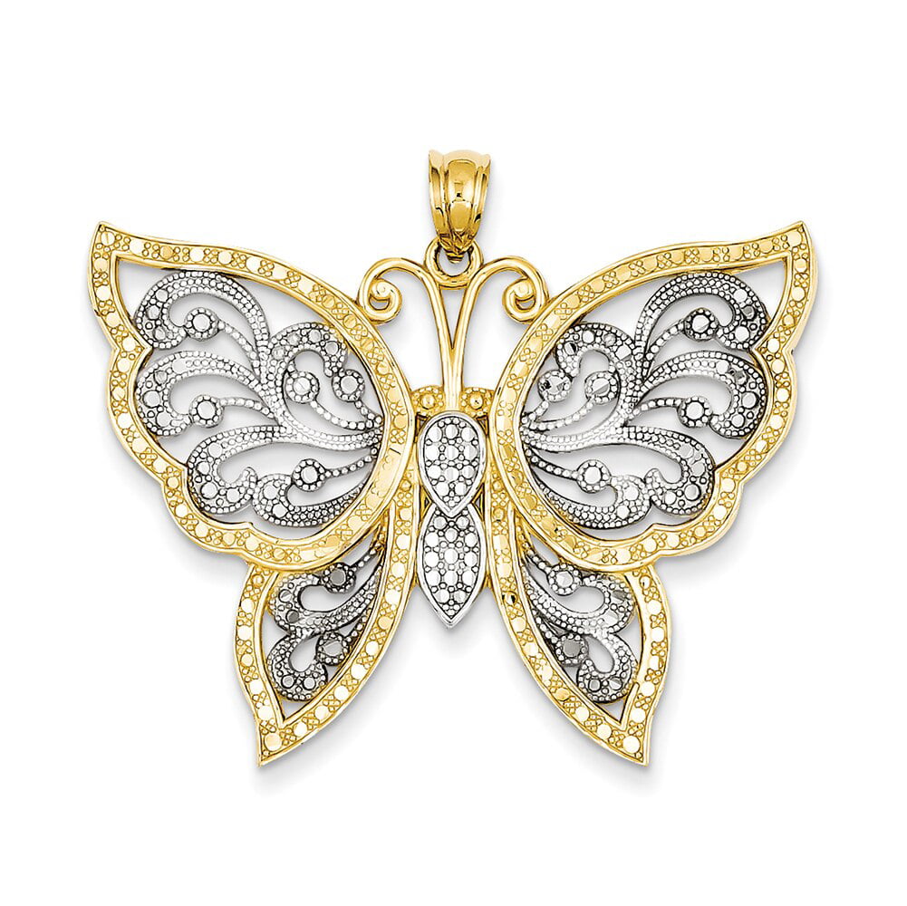 Lex & Lu 14k Yellow Gold & Rhodium Butterfly in Heart Pendant-Prime