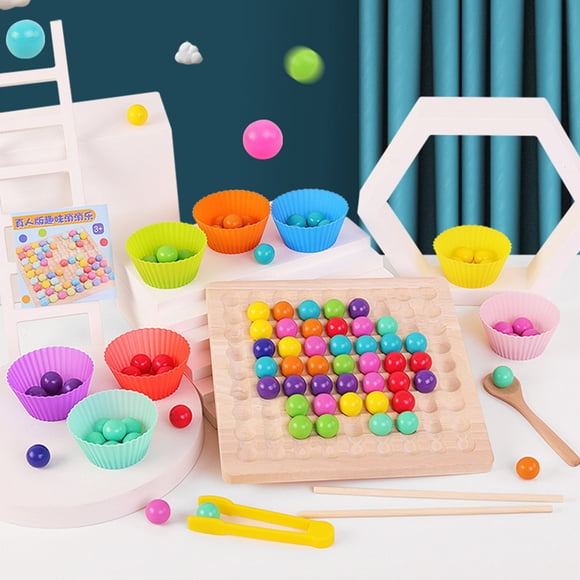 Clip Beads Wooden Board Games Set Dots Beads Rainbow Toy Games Puzzle Go Education