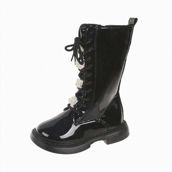 CAICJ98 Little Girl Boots Lace Up Bowknot Non-slip Booties Outdoor Combat Shoes Riding Mid Calf Punk Horse Riding Boots Kids (Toddler/Little Kid/Big Kid),11.5