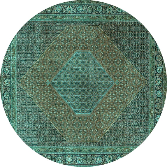 Ahgly Company Machine Washable Indoor Round Persian Turquoise Blue Traditional Area Rugs, 8' Round