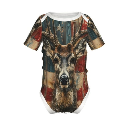 

Lukts American Flag Deer Art Print Baby Short Sleeve Romper Onesie for Newborn Baby Boys and Girls-6 Months