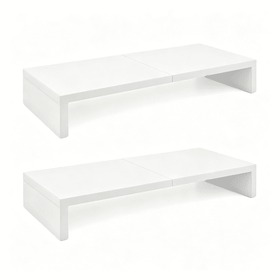 HBMYN 2 Pack White Monitor Stand Riser 20",Wooden Desktop Stand Shelf,For 2 Monitors,Laptop,Printer,TV,PC Tower,Full Keyboard Storage Underneath,Desk Organizer for Home Office Gaming Vanity