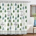 thumbnail image 5 of Winter Christmas Shower Curtain Green Christmas Tree Snow Forest Bathroom Decor Teal Pine Tree Bath Curtain Nature Scene Xmas Holiday Bathroom Decor Hooks Included 70X75in, 5 of 5