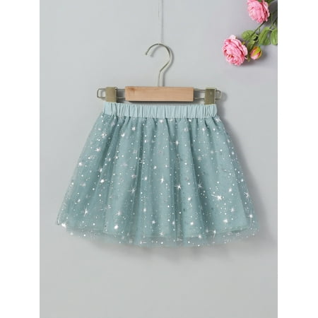 

Mint Green Toddler Girls Star Mesh Flare Skirt Casual 90 S040E