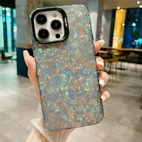 Decase for iPhone 15 Plus, Luxury Glossy Glitter Shining Sea Shell Pattern Drop Protection Case Fashionable Shockproof Slim Smooth Phone Cover for Women Girls,black