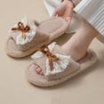 thumbnail image 4 of Xfvqtps Fluffy Slippers for Women Lace Bow Winter Warm Open Toe Slip on Furry Cozy Indoor and Outdoor Plush Shoes Coffee, 4 of 6
