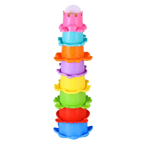 TOYMYTOY - Juego de 8 vasos apilables de colores, juguete educativo temprano para jugar en la bañera, playa y fiestas en la piscina (color aleatorio)