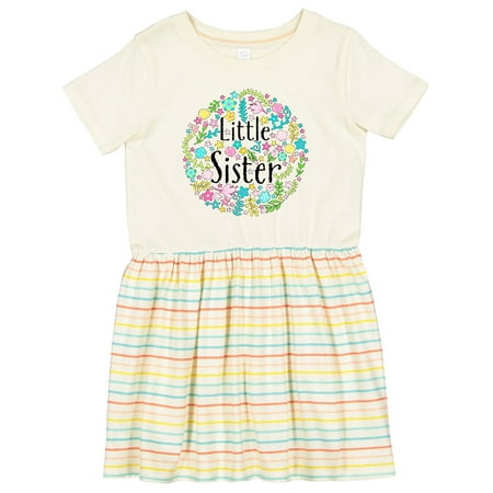 

Inktastic Little Sister with Flower Circle Girls Toddler Dress