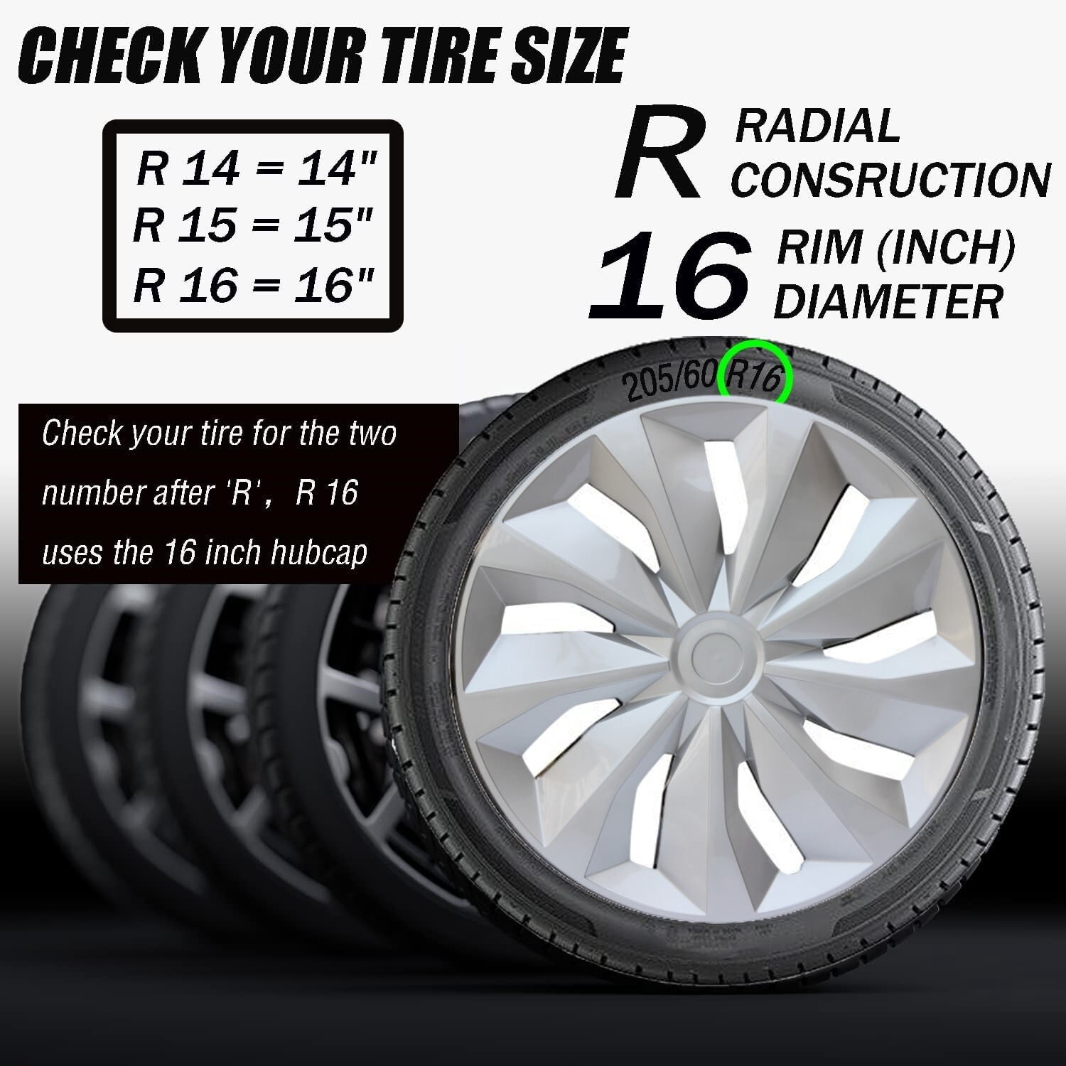 (4-Pack) Premium 16" Silver Wheel Rim Cover Hubcaps OEM Style Replacement Snap On Car Truck SUV Hub Cap - 16 Inch Set