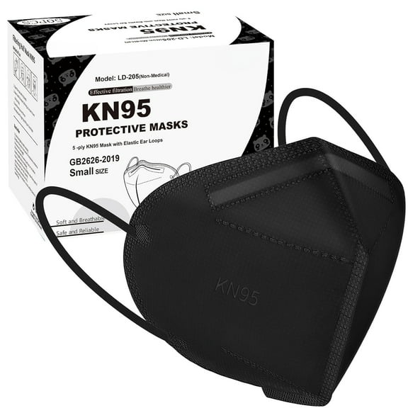 KN95 Masks for Children, 50 Pack Individually Wrapped Black Disposable Face Masks, 5 Layers KN95 Mask for Kids, Breathable & Comfortable, Filter Efficiency ≥95%
