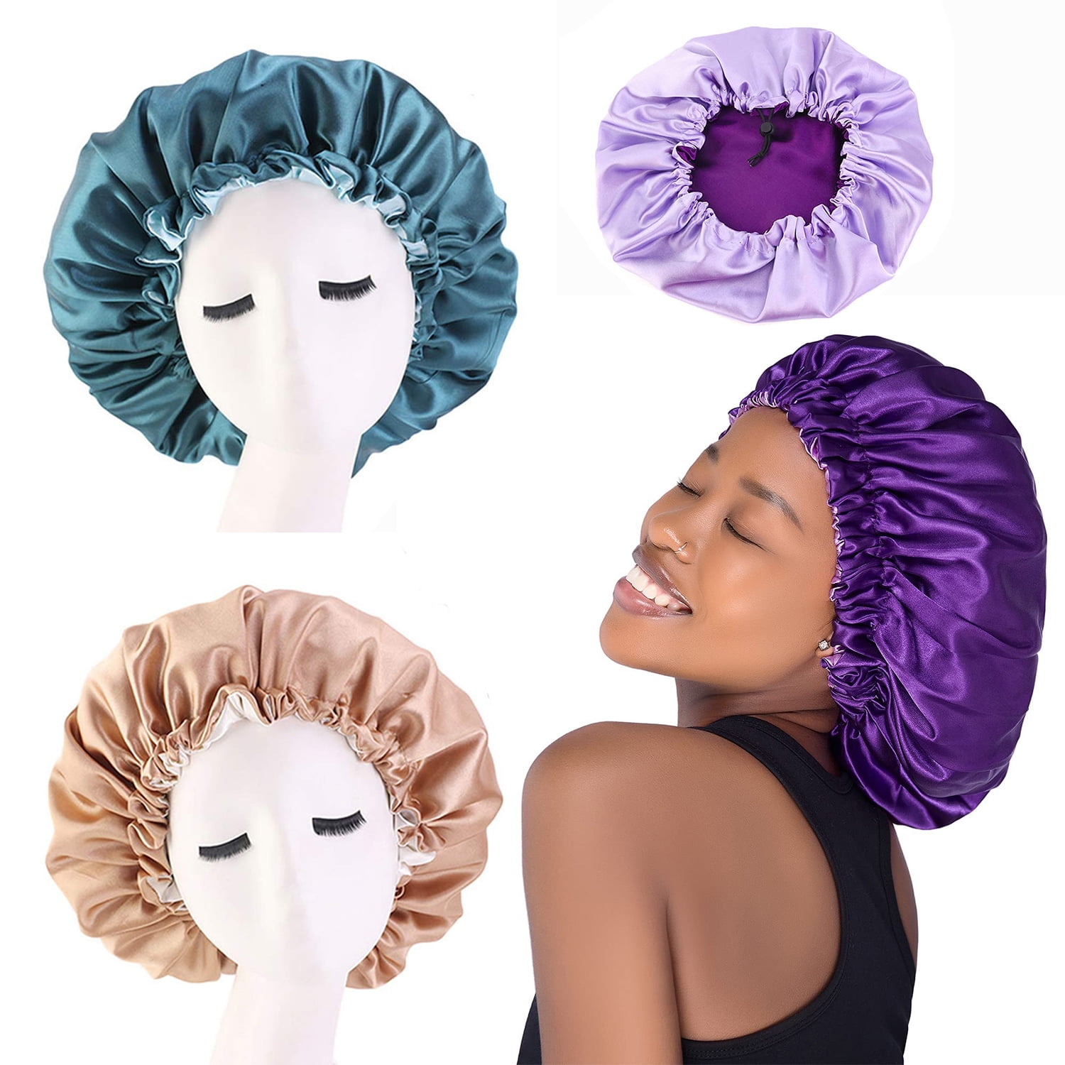 Silk Bonnet for Women Satin Bonnet for Curly Hair Sleep Cap Double