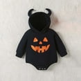 thumbnail image 2 of LIIPEE Girls Boys Onesie Halloween Cartoon Printed Printed Long Sleeve Hooded Bodysuit Comfort Vacation One-Pieces,Black,6-12 Months, 2 of 9