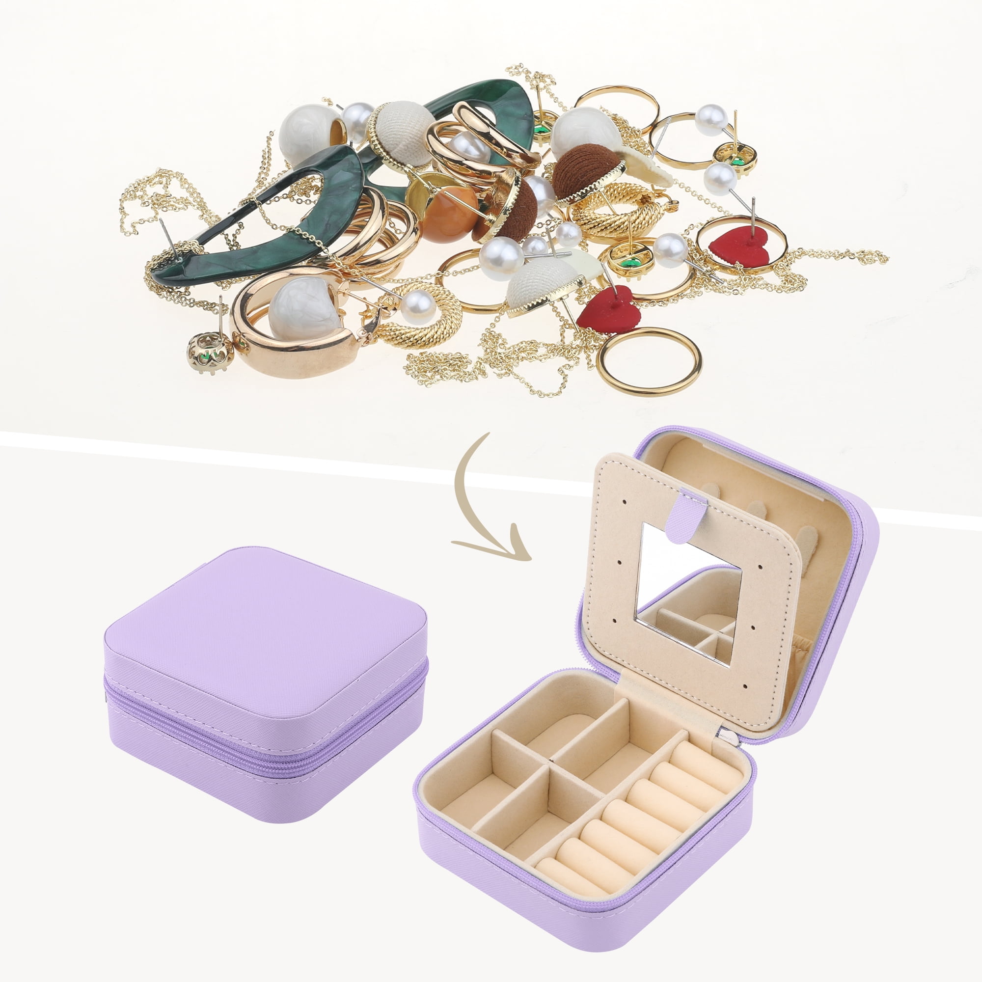 Unique Bargains Mini Travel Jewelry Box with Mirror Purple