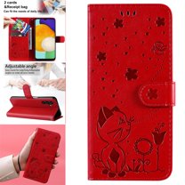 SaniMore for Samsung Galaxy A23 5G 6.6" 2023 Case, PU Leather Skin with Embossed Cat Flip Magnetic Cover Card Slots Kickstand Detachable Lanyard Full Around Wallet Case For Galaxy A23 5G, Red