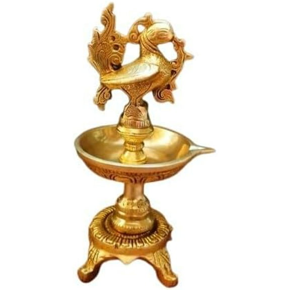 brass peacock diya for temple/ home décor/ gift item