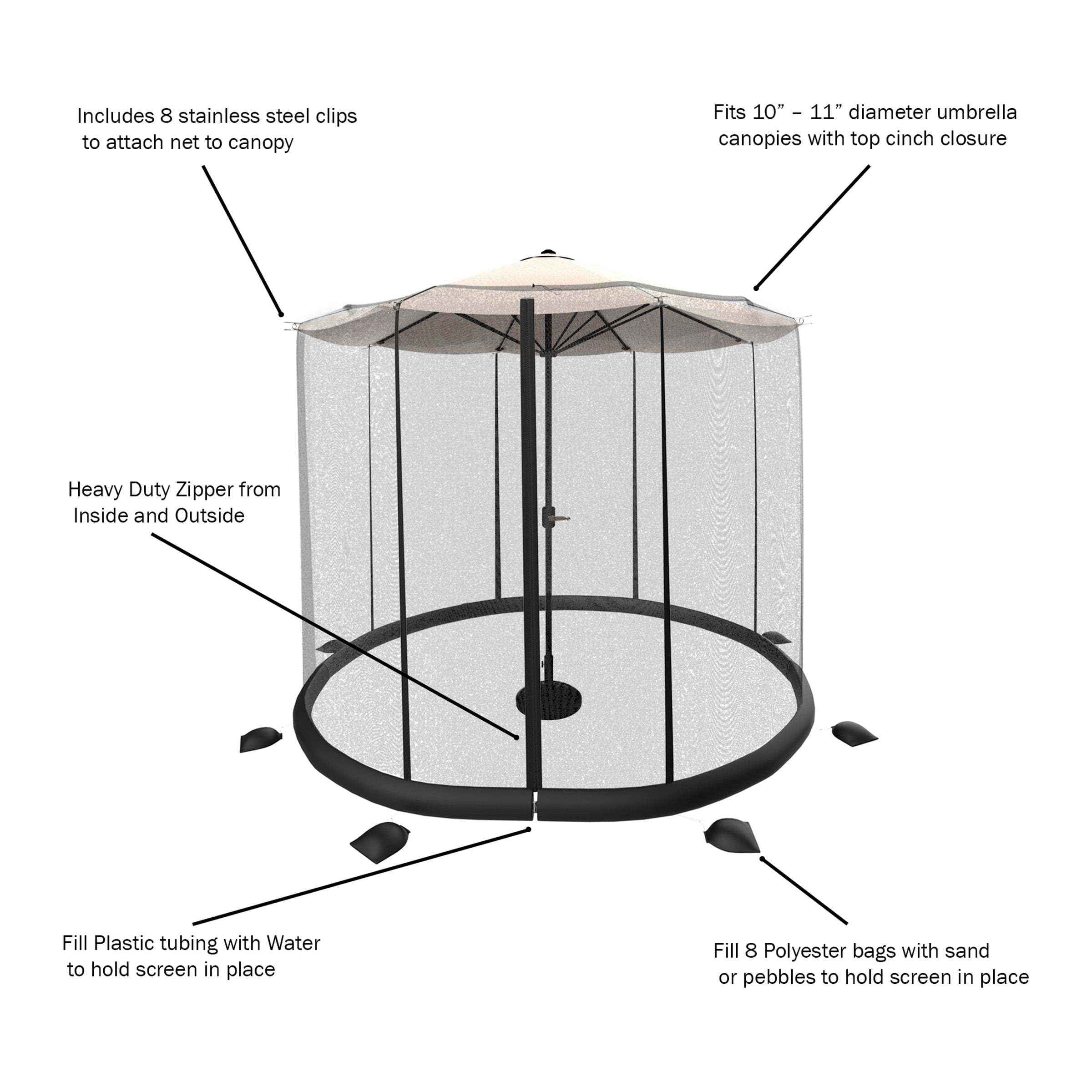 Pure Garden Mosquito Net for 10-11ft Patio Umbrellas with Weighted Bottom