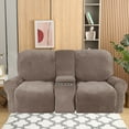thumbnail image 5 of LiveGo 2 Seater Velvet Recliner Sofa Slipcover with Cup Holders, Stretch Loveseat Recliner Sofa Cover with Console Slate, Slipcover Protector for Living Room, 5 of 13