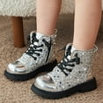 thumbnail image 3 of Chenyee Girls Fashion Sequin Ankle Boots Lace Up Cute Sparkly Combat Booties Kids Non Slip Walking Shoes, 3 of 5