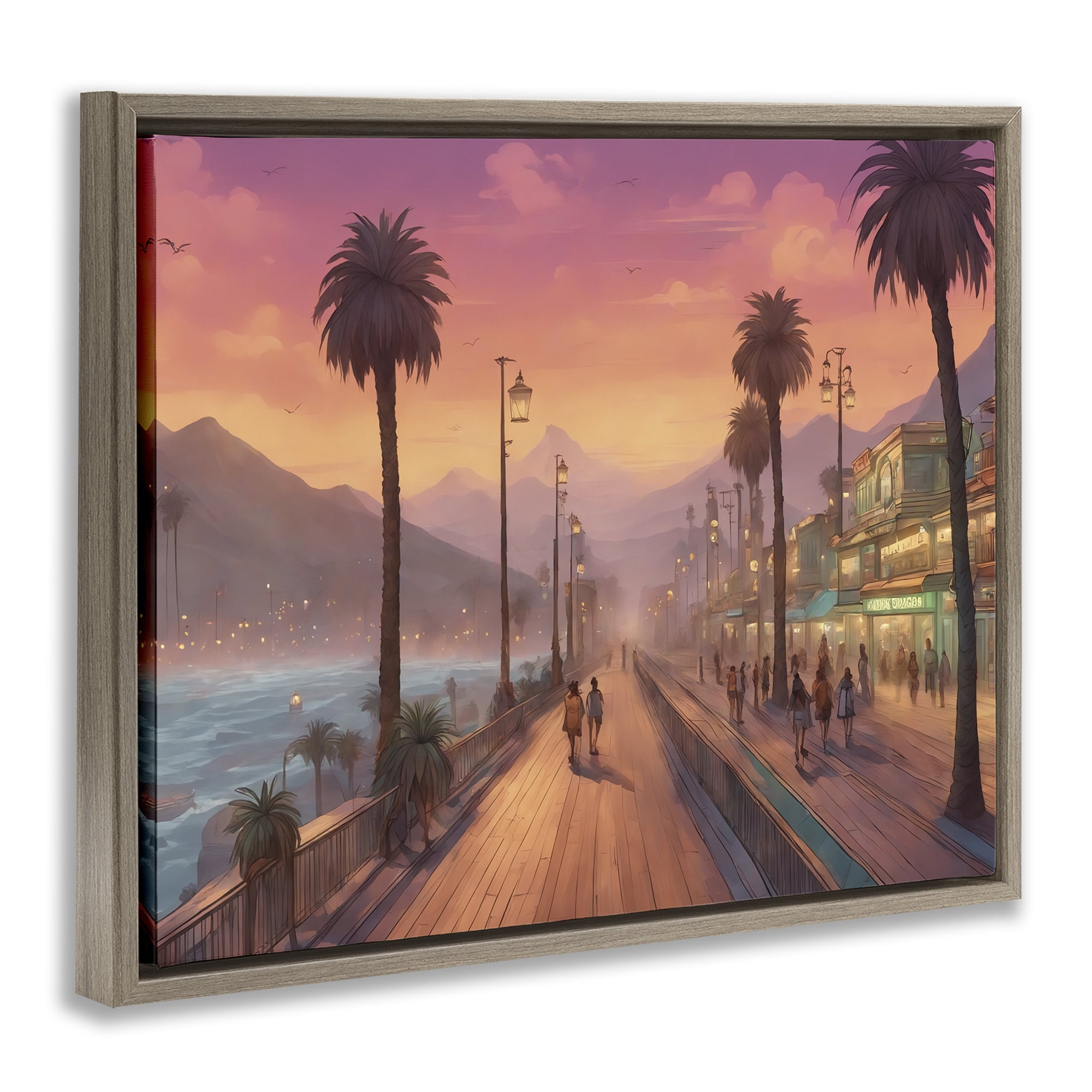 Stupell Industries Busy Tropical Boardwalk Landscape & Nature Painting Brown Floater Framed Canvas Art Print Wall Art, 31 x 25