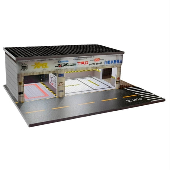 Diorama 1/64 Car Garage Model LED Lighting Car Parking Lot Scene Display Model,City Street Maintenance Shop Building Scene Display,Die-cast Car Display Case