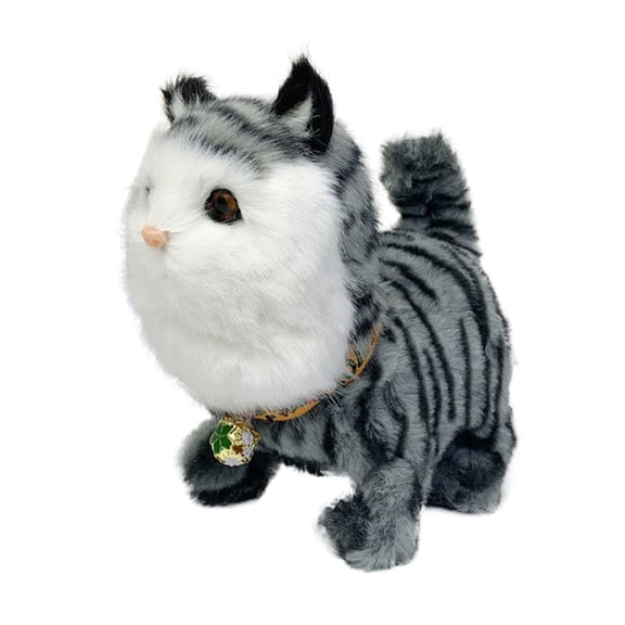 Moving Kitty Cat Stuffed Animal, Soft Plush Pet with Sounds, Cute Interactive Robot Cat for Home Decoration, Birthday Present for Girls and Boys Easter Gifts for K-ids Easter Decorations