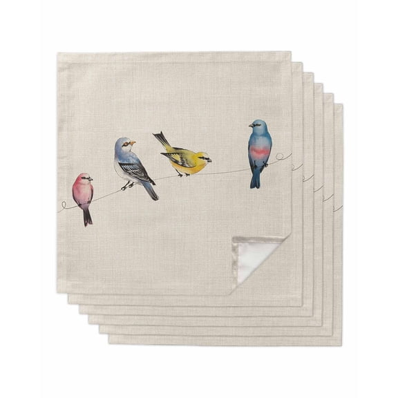 Watercolor Birds Cloth Napkins Set of 6 Reusable Dinner Napkins, Spring Animal Country Beige Cocktail Napkin Washable Table Napkins for Wedding/Holiday Party/Baby Shower 20"x20"