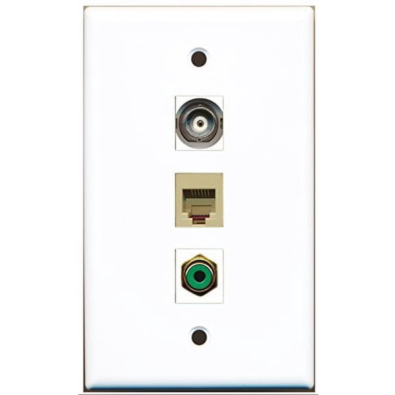 RiteAV - 1 Port RCA Green and 1 Port Phone RJ11 RJ12 Beige and 1 Port BNC Wall Plate