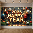 thumbnail image 5 of Golden Stars Happy Year Banner Christmas Ornaments 2026 New Year Display Pine Branches Shiny Lights Festive Backdrop for New Year Party Holiday Gathering Indoor Decoration, 5 of 9